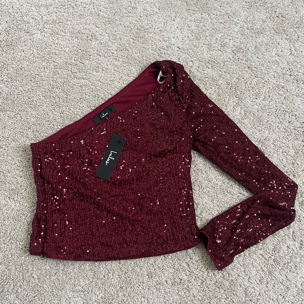 Lulu's Wine Sequin Asymmetrical Top NWT